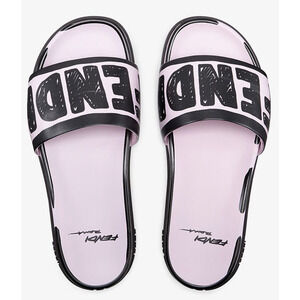 Fendi Joshua Vides Pink Black Leather Logo Mule Slide Flat Flip Flop Sandal 35
